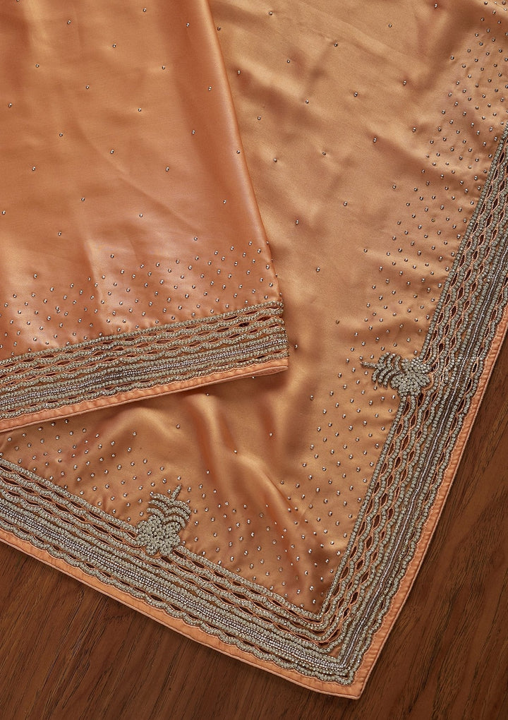 Peach Stonework Shimmer Designer Saree - koskii