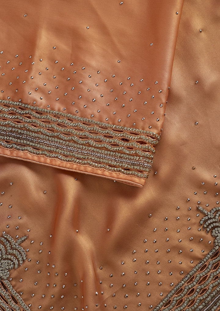 Peach Stonework Shimmer Designer Saree - koskii