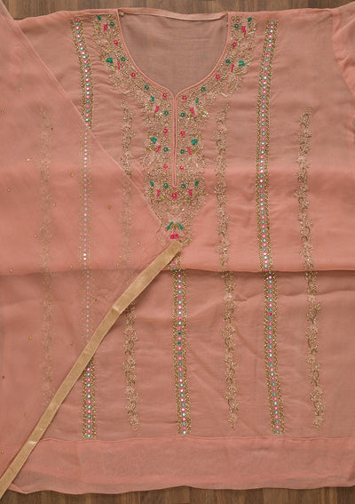 Peach Stonework Tissue Unstitched Salwar Kameez-Koskii