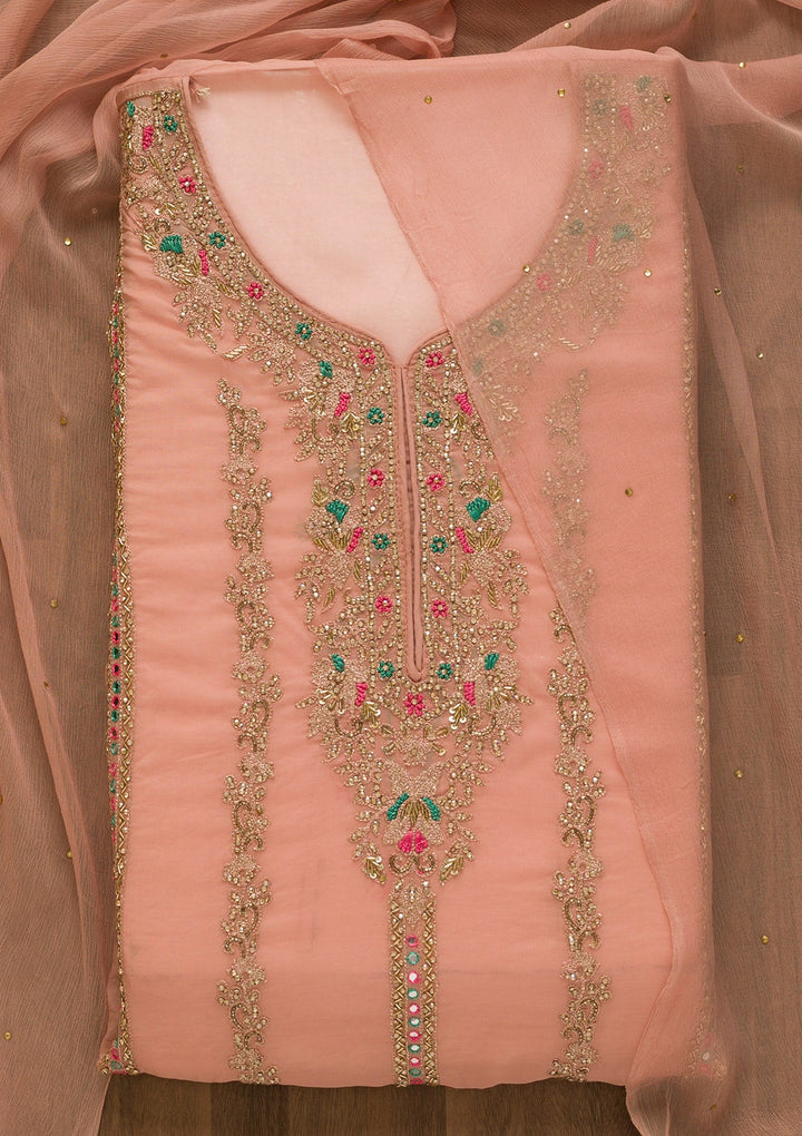 Peach Stonework Tissue Unstitched Salwar Kameez-Koskii