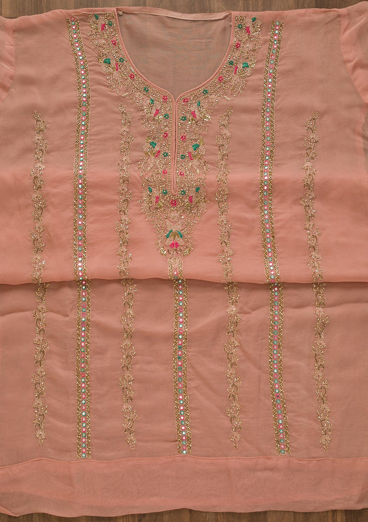 Peach Stonework Tissue Unstitched Salwar Kameez-Koskii