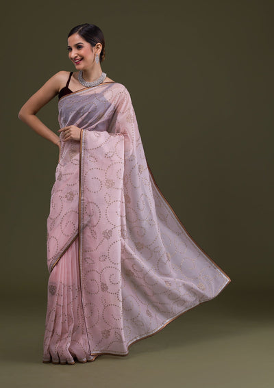 Peach Stonework Tissue Saree-Koskii