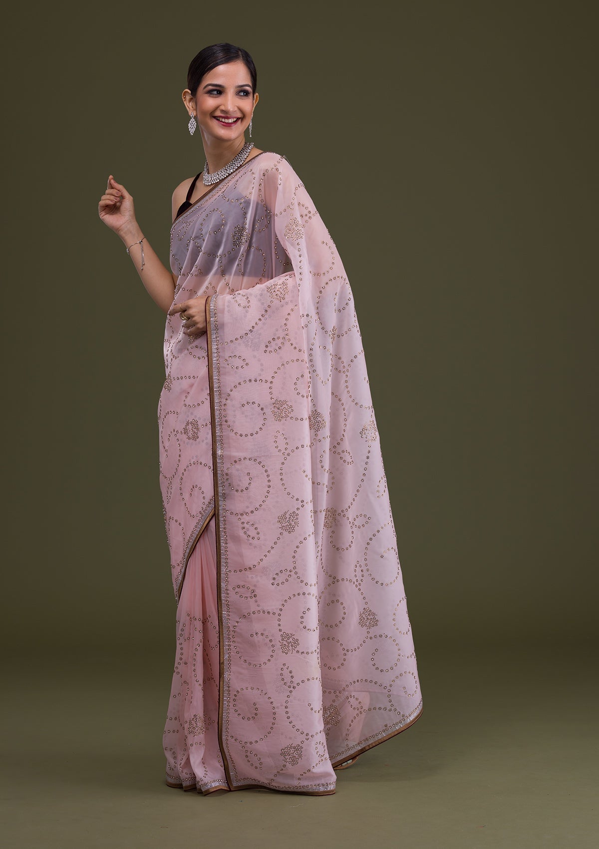 Peach Stonework Tissue Saree-Koskii