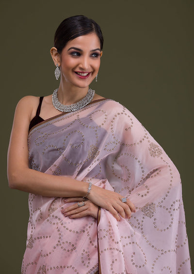 Peach Stonework Tissue Saree-Koskii