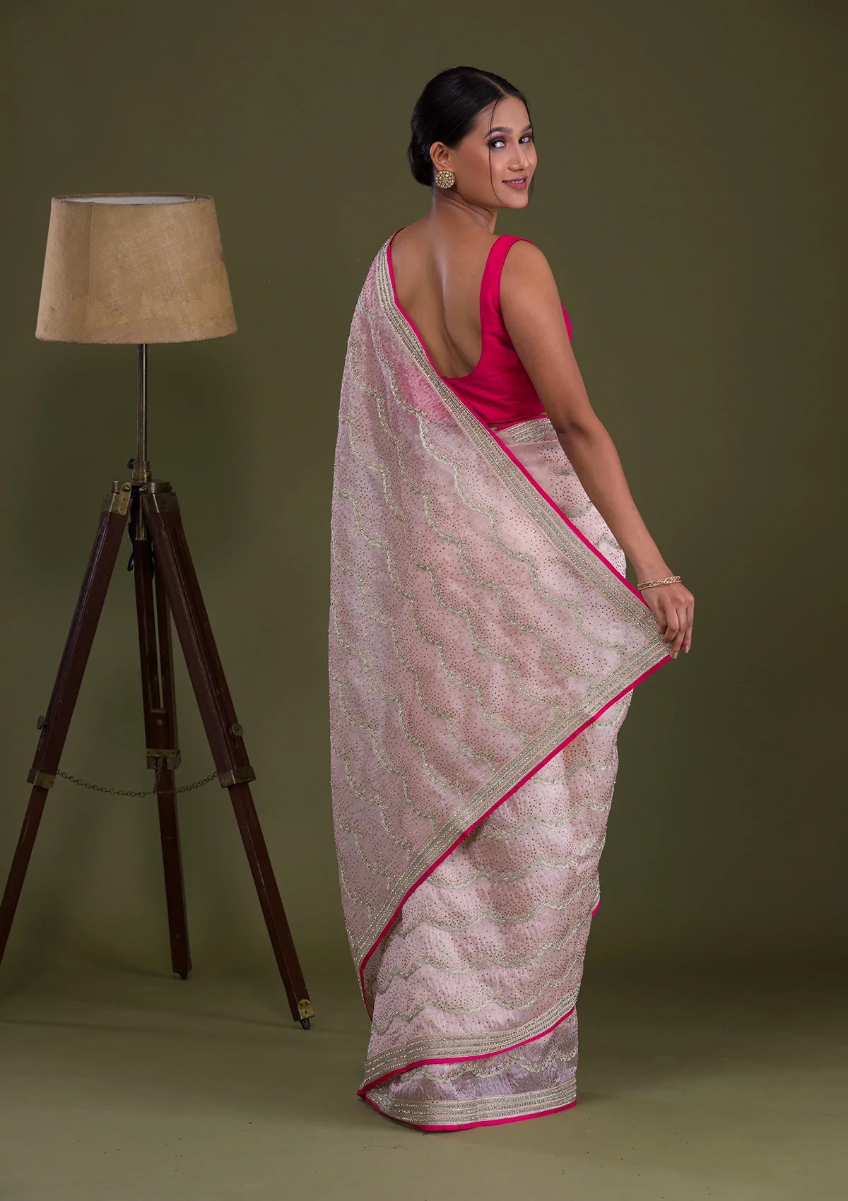 Peach Stonework Tissue Saree-Koskii