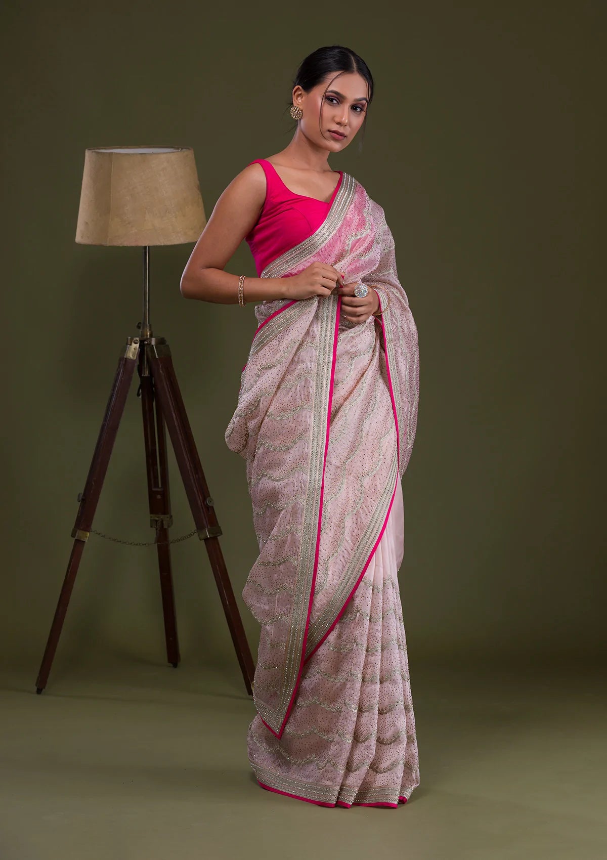 Peach Stonework Tissue Saree-Koskii