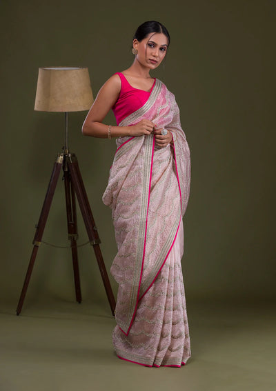 Peach Stonework Tissue Saree-Koskii