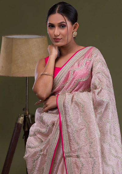 Peach Stonework Tissue Saree-Koskii