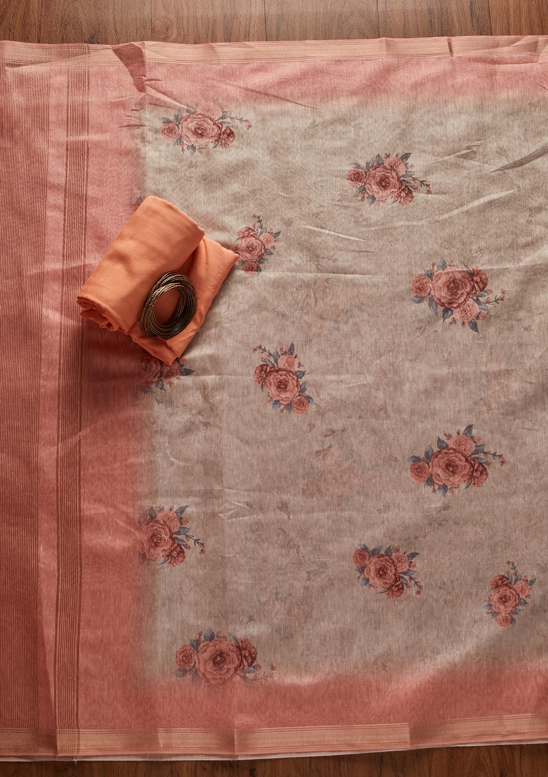 Peach Swarovski Chanderi Designer Unstitched Salwar Suit - koskii