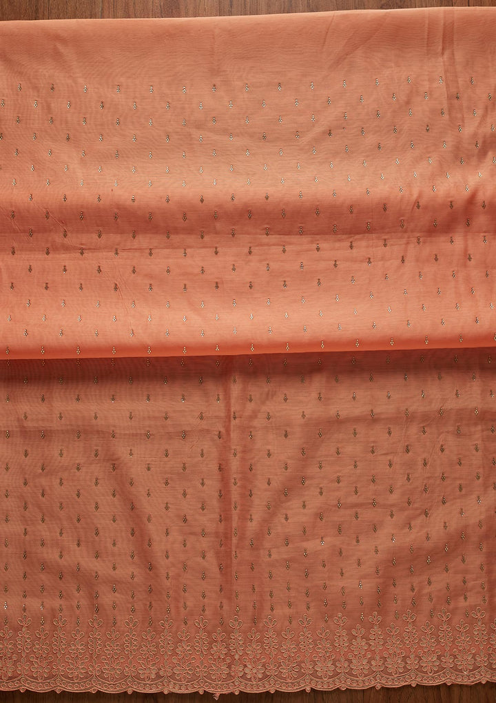Peach Swarovski Chanderi Designer Unstitched Salwar Suit - koskii