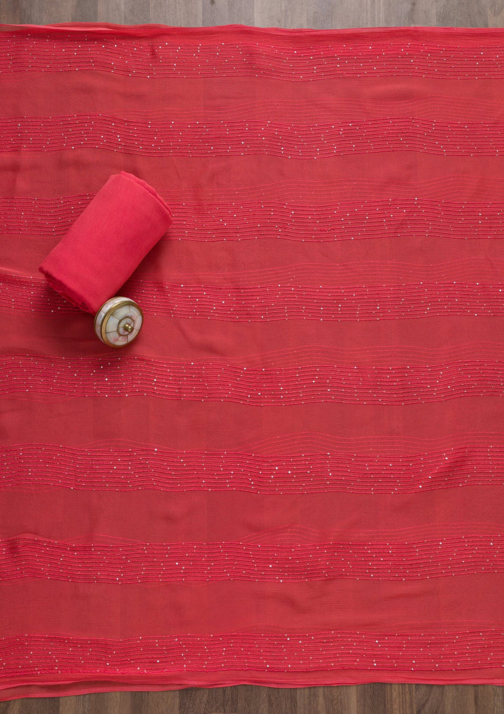 Peach Soft Silk Swarovski Unstitched Salwar Suit-koskii