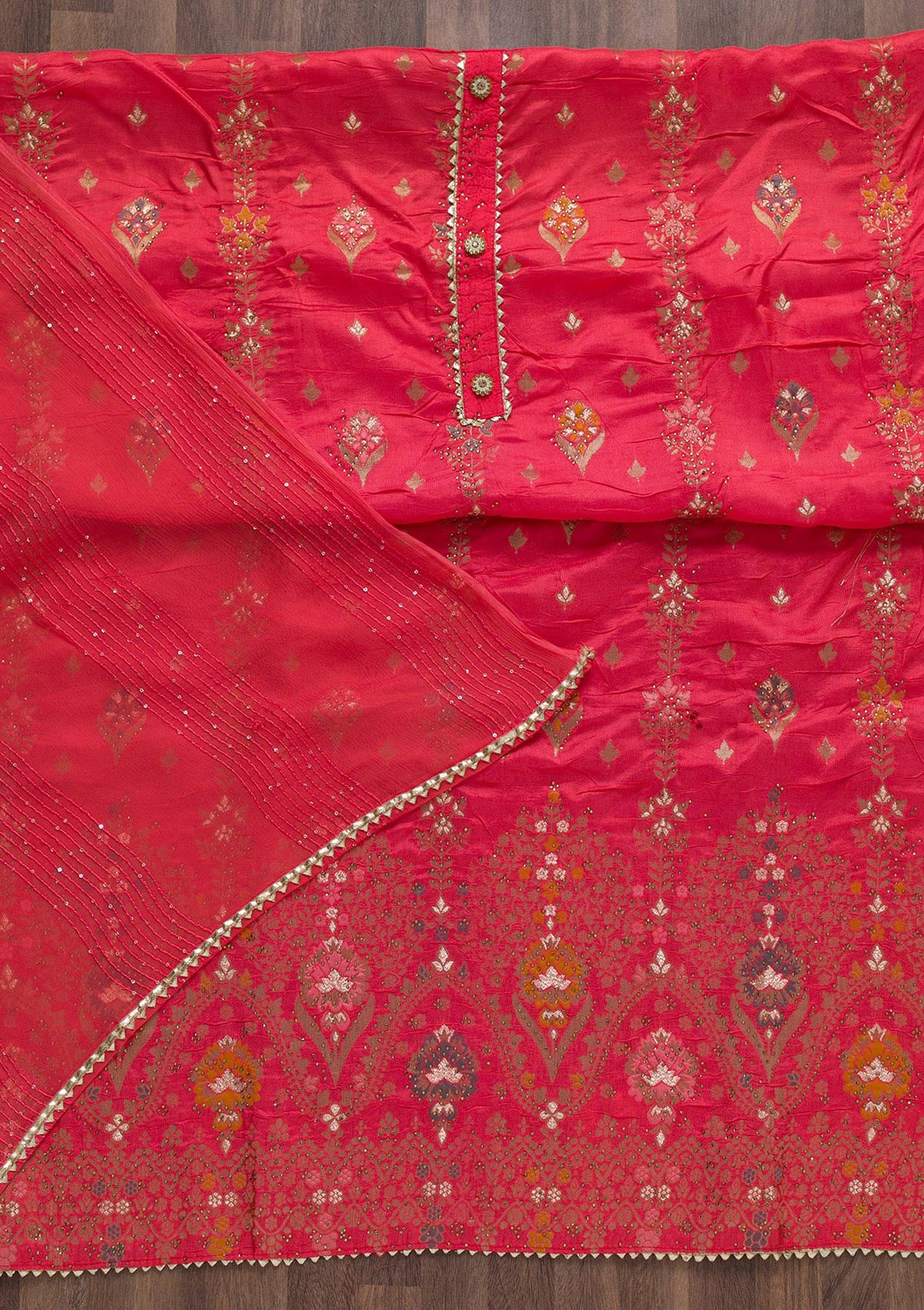 Peach Soft Silk Swarovski Unstitched Salwar Suit-koskii