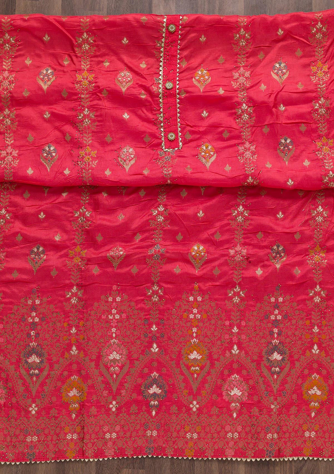 Peach Soft Silk Swarovski Unstitched Salwar Suit-koskii