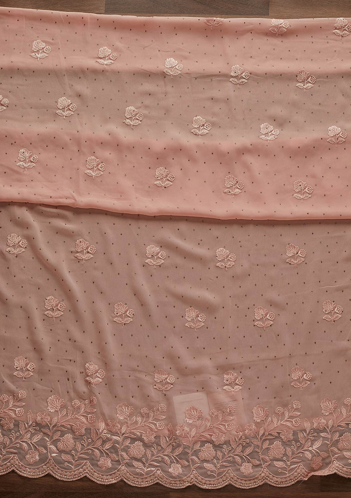 Peach Swarovski Georgette Designer Unstitched Salwar Suit - Koskii