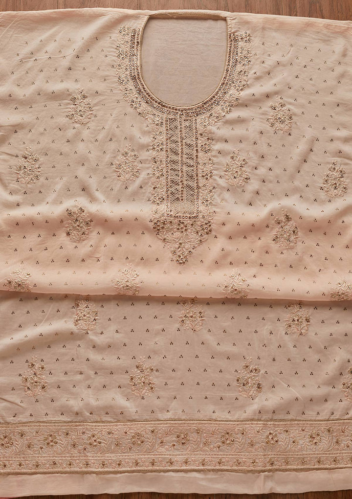 Peach Swarovski Semi Crepe Designer Unstitched Salwar Suit - koskii