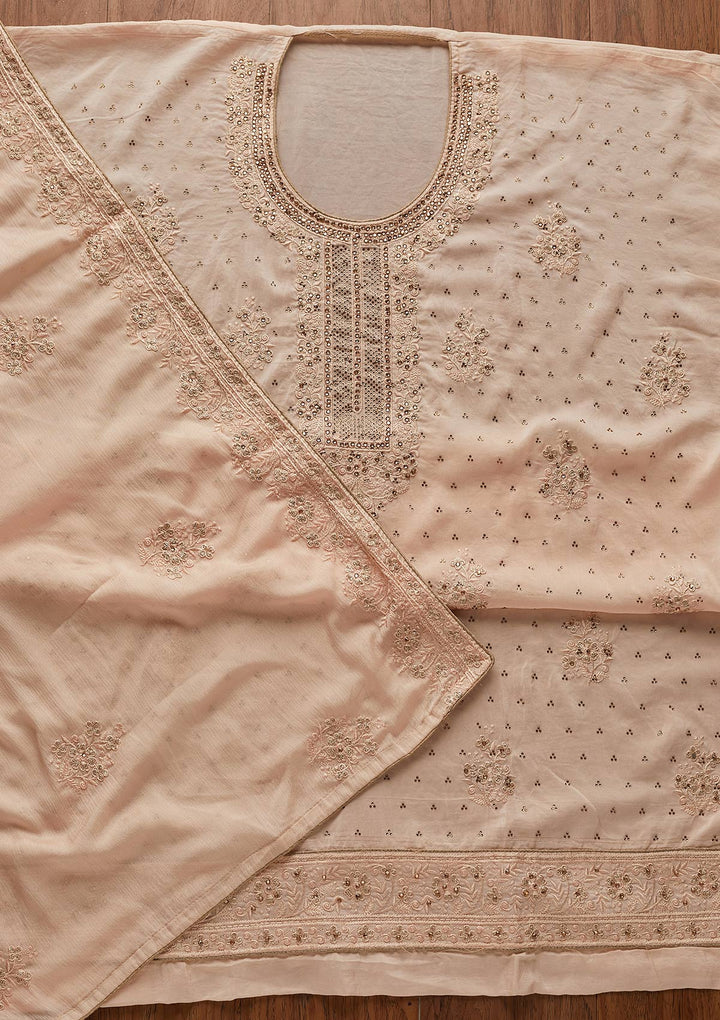Peach Swarovski Semi Crepe Designer Unstitched Salwar Suit - koskii