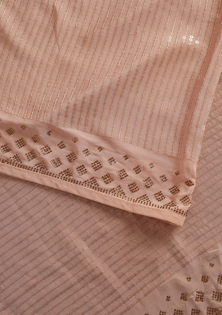 Peach Swarovski Semi Crepe Designer Saree - koskii