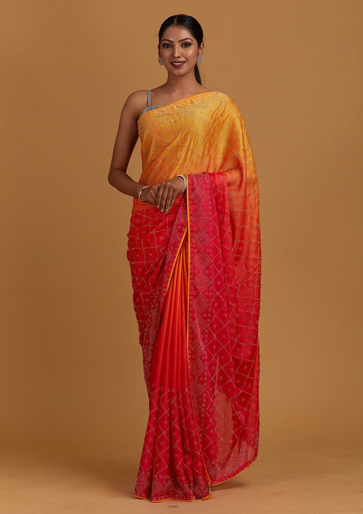 Peach Swarovski Semi Crepe Designer Saree - Koskii