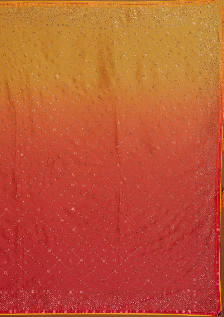 Peach Swarovski Semi Crepe Designer Saree - Koskii