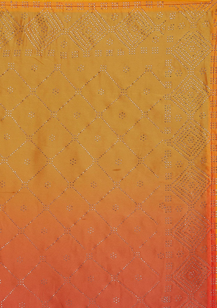 Peach Swarovski Semi Crepe Designer Saree - Koskii