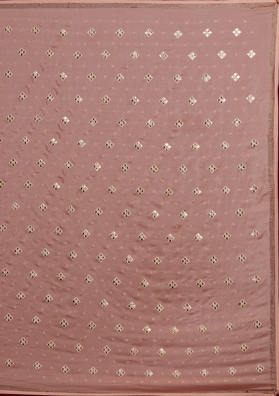 Peach Swarovski Semi Crepe Designer Saree - Koskii