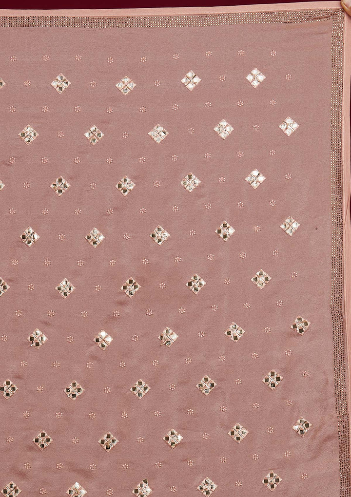 Peach Swarovski Semi Crepe Designer Saree - Koskii