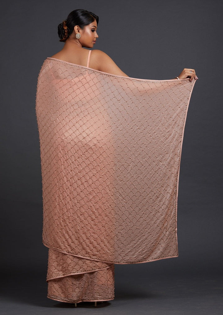 Peach Swarovski Shimmer Designer Saree - Koskii
