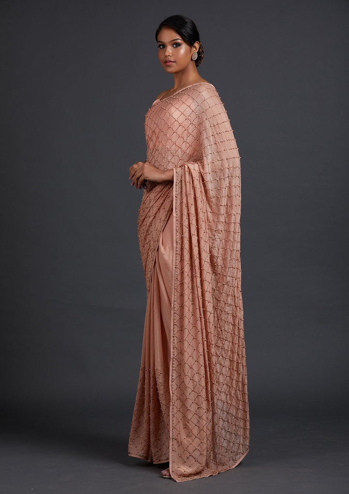 Peach Swarovski Shimmer Designer Saree - Koskii