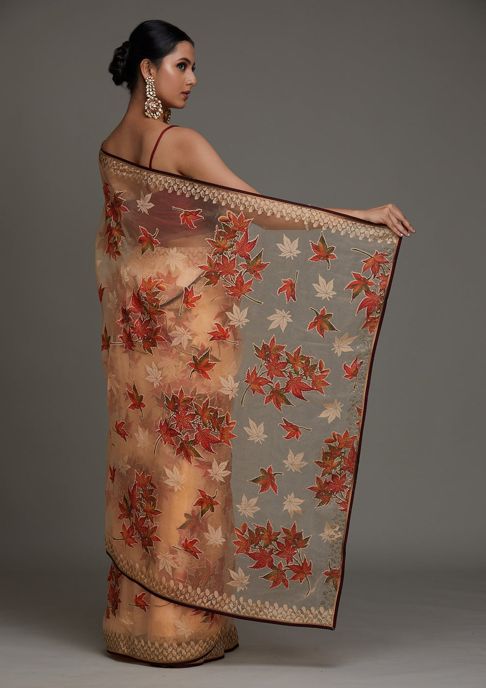 Peach Swarovski Shimmer Saree - Koskii