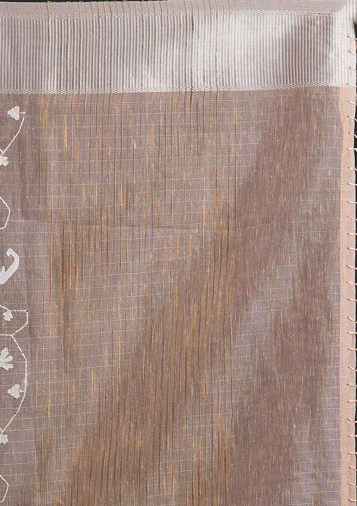 Peach Threadwork Art Silk Designer Saree - koskii