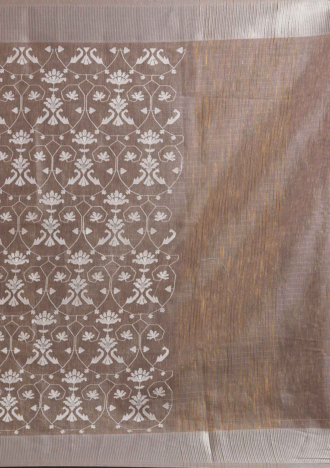 Peach Threadwork Art Silk Designer Saree - koskii