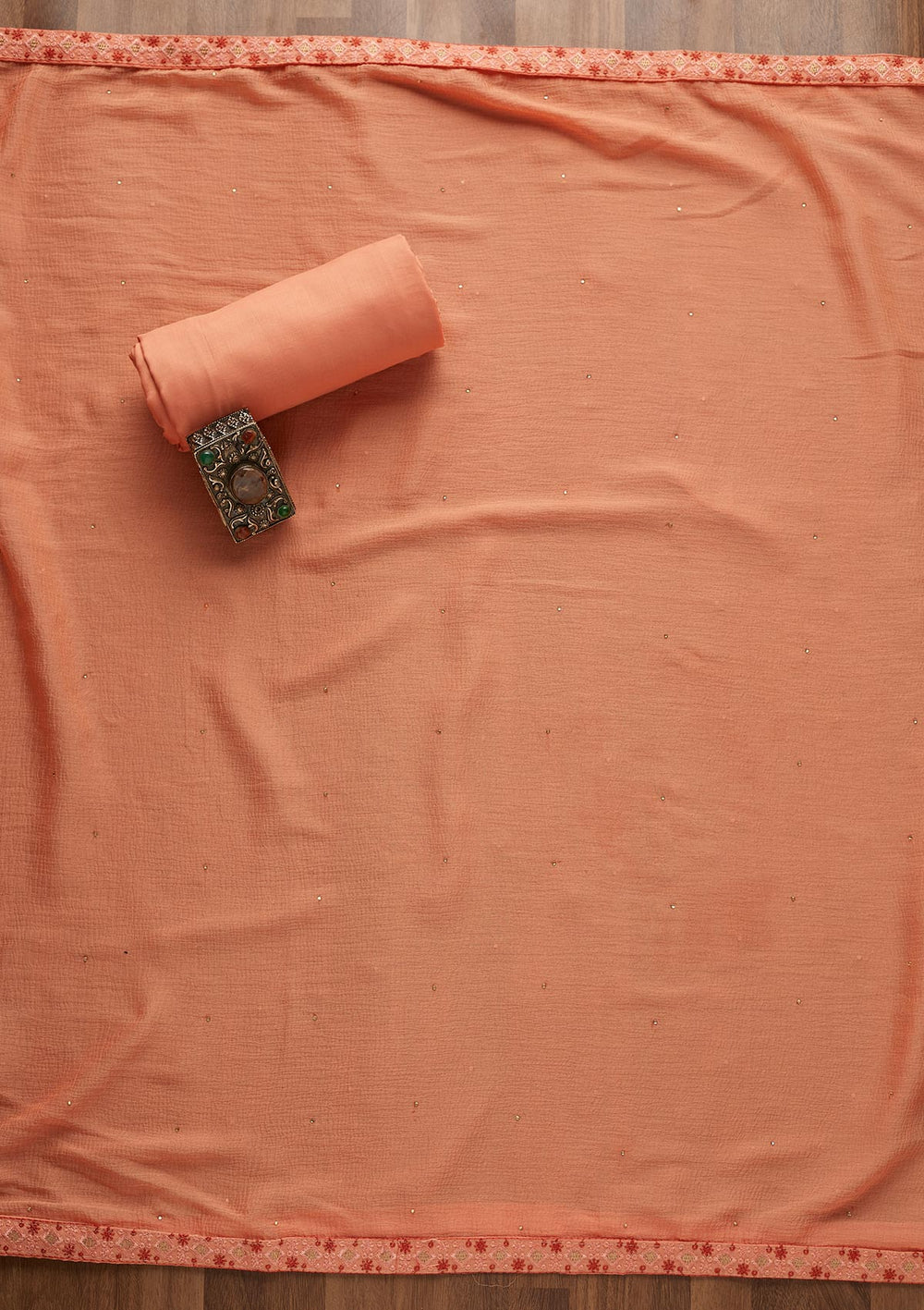 Peach Threadwork Chanderi  Unstitched Salwar Suit - Koskii