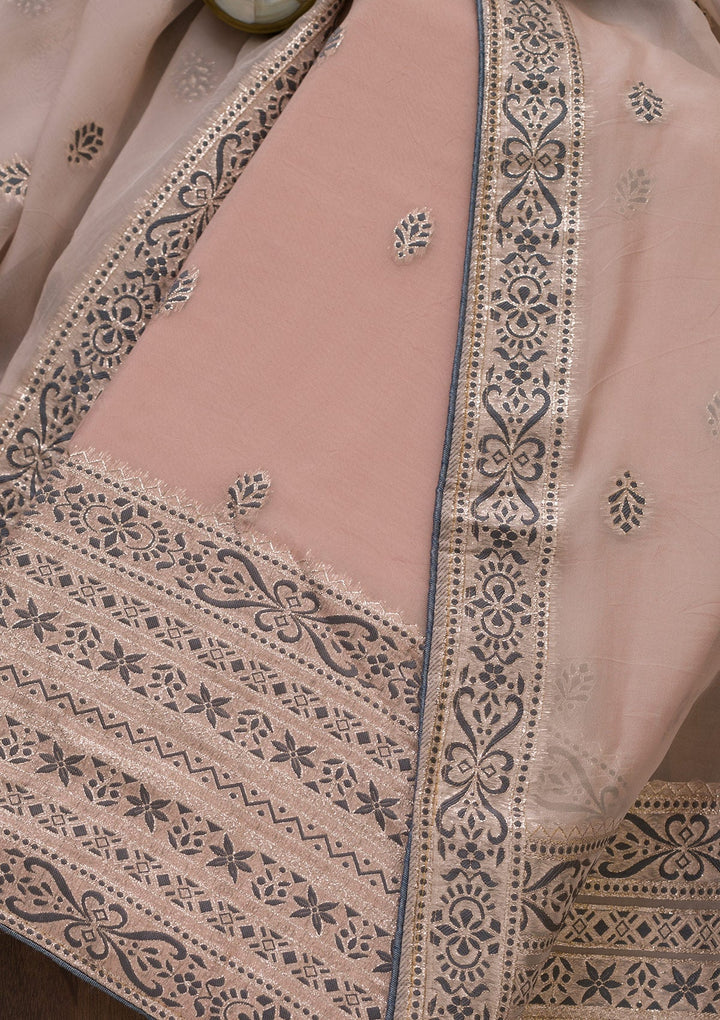Peach Threadwork Cotton Unstitched Salwar Suit-Koskii