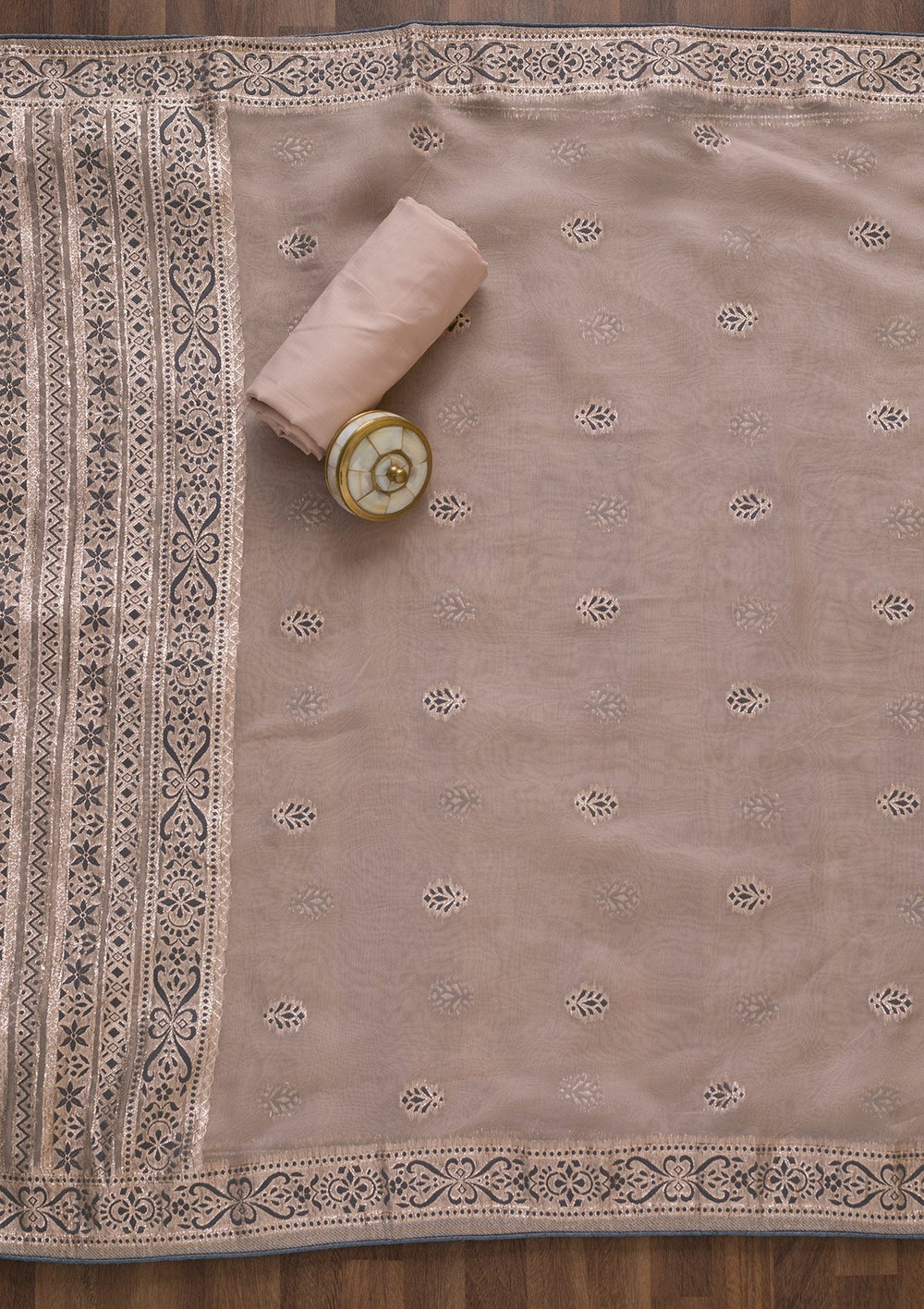 Peach Threadwork Cotton Unstitched Salwar Suit-Koskii