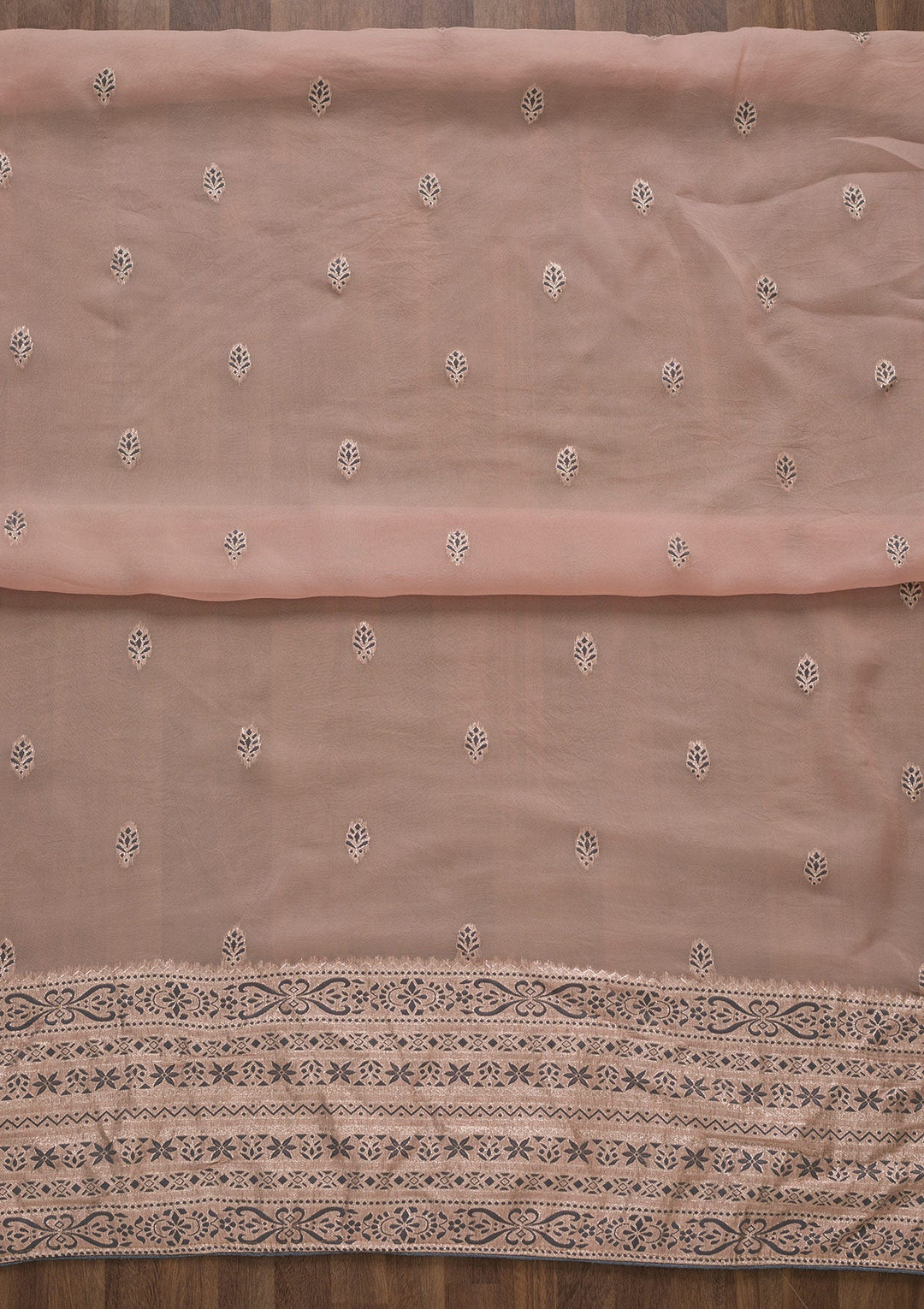 Peach Threadwork Cotton Unstitched Salwar Suit-Koskii