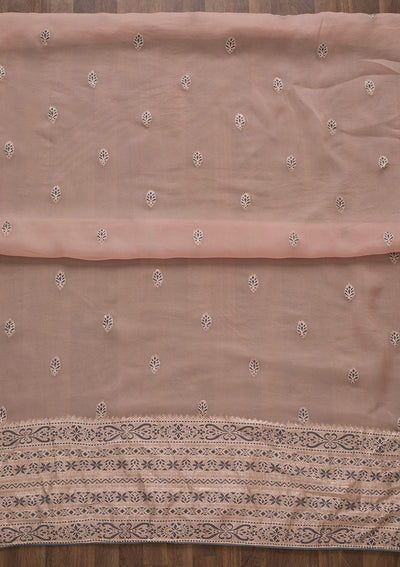 Peach Threadwork Cotton Unstitched Salwar Suit-Koskii