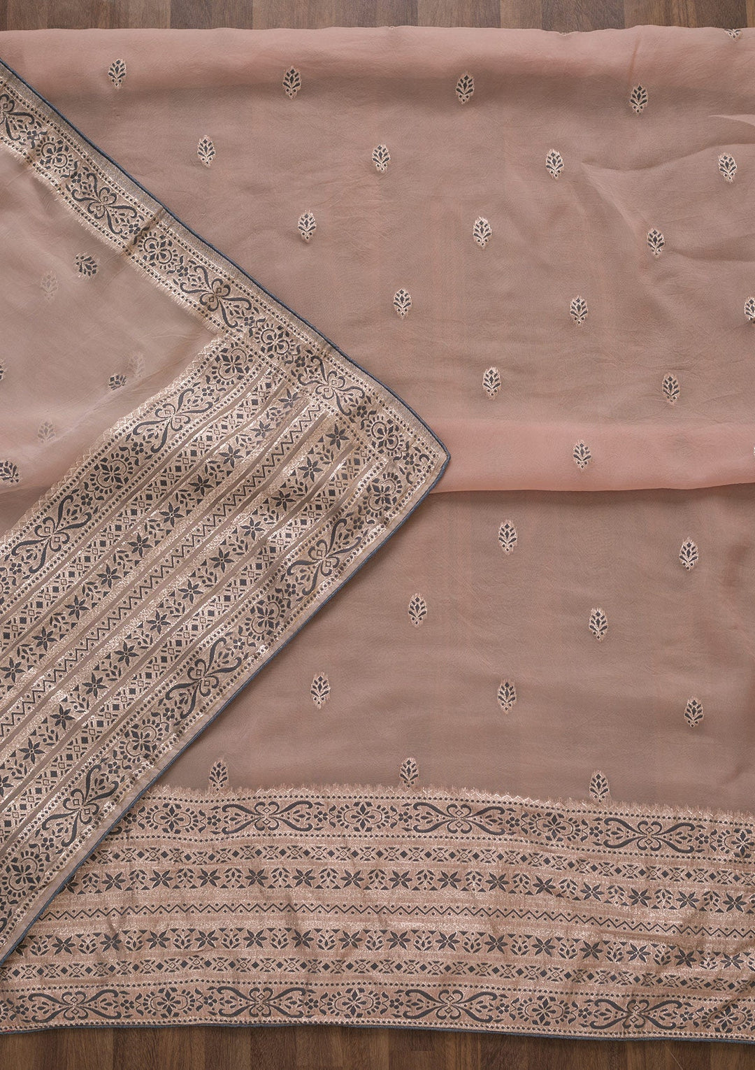 Peach Threadwork Cotton Unstitched Salwar Suit-Koskii