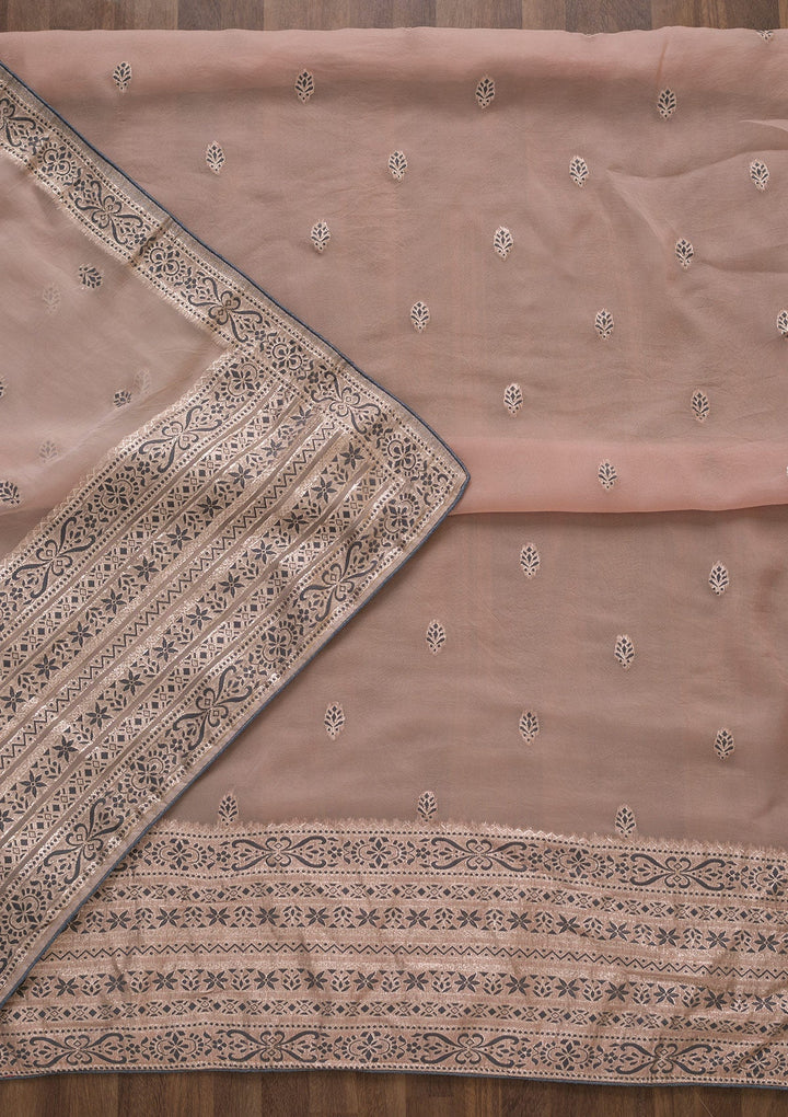 Peach Threadwork Cotton Unstitched Salwar Suit-Koskii