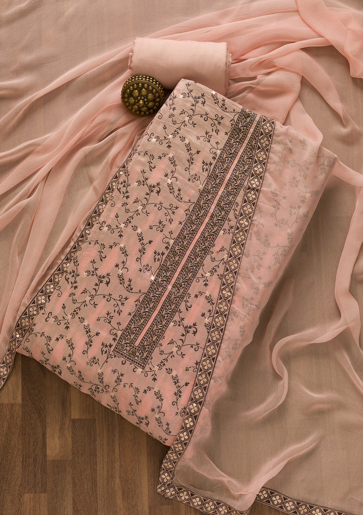Peach Threadwork Cutdana Unstitched Salwar Kameez-Koskii