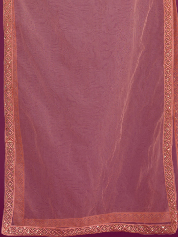 Peach Threadwork Georgette Readymade Lehenga-Koskii