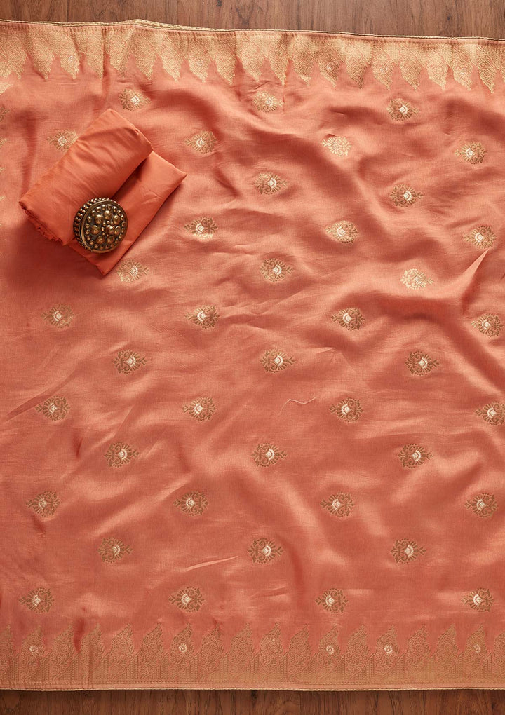 Peach Threadwork Georgette Designer Semi-Stitched Salwar Suit - koskii