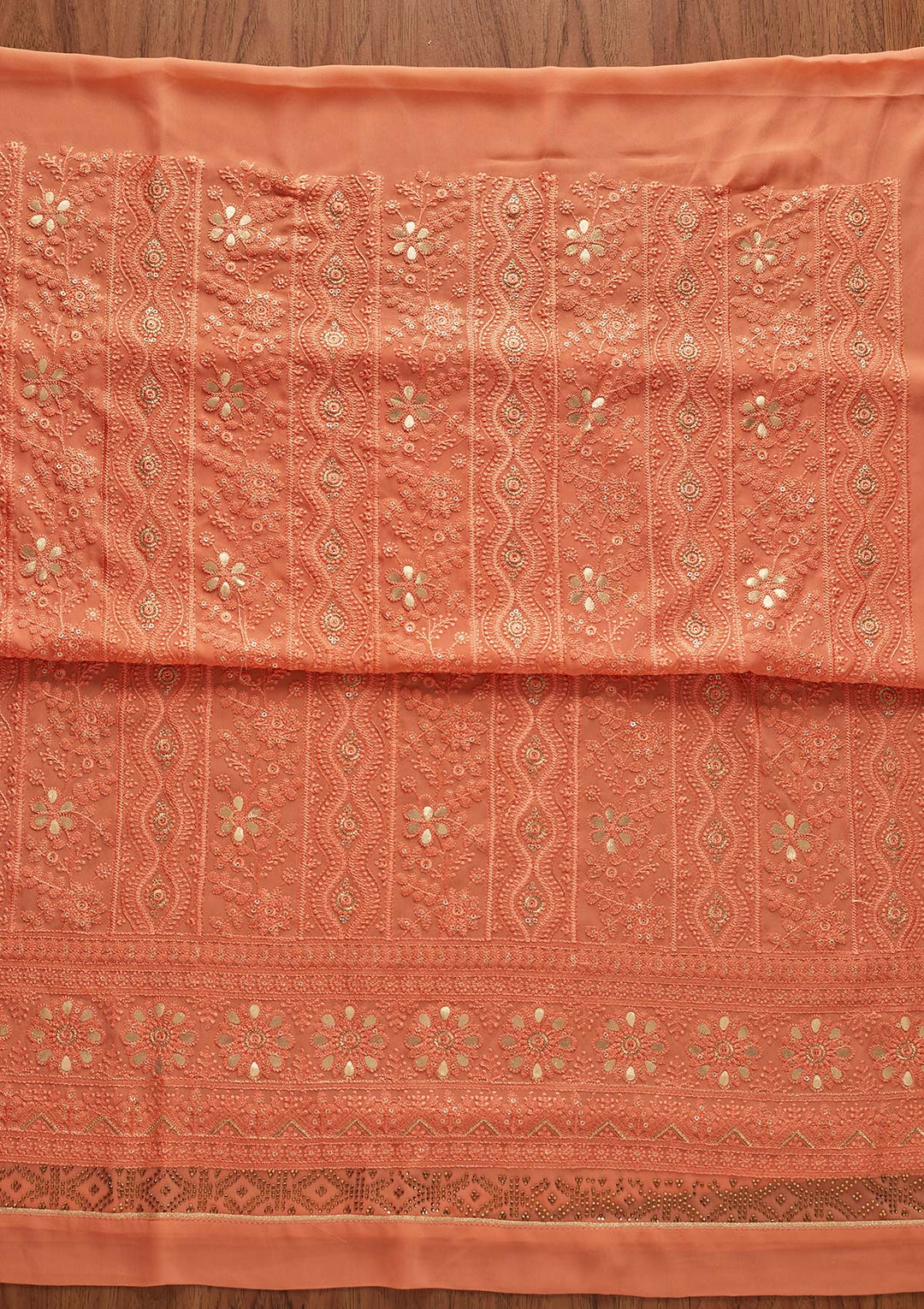 Peach Threadwork Georgette Designer Semi-Stitched Salwar Suit - koskii