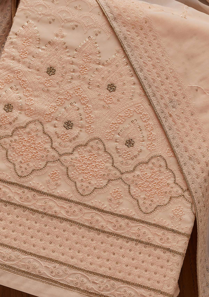 Peach Threadwork Georgette Designer Semi-Stitched Salwar Suit - Koskii