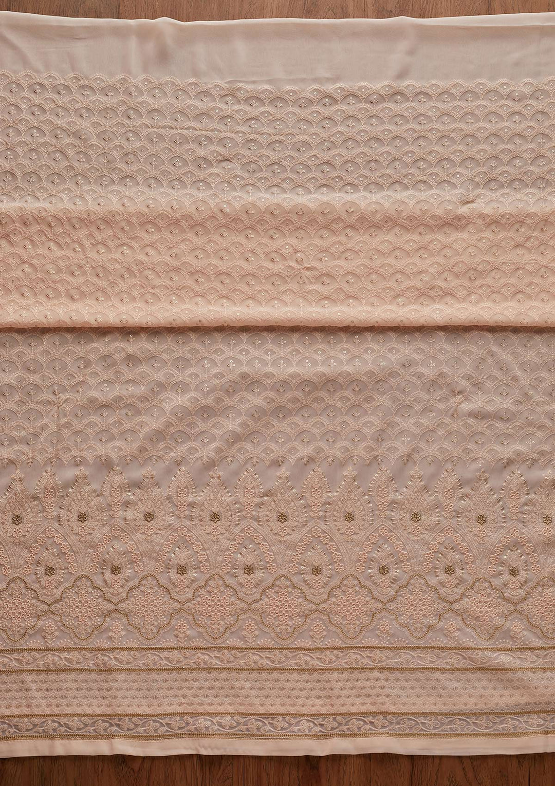 Peach Threadwork Georgette Designer Semi-Stitched Salwar Suit - Koskii
