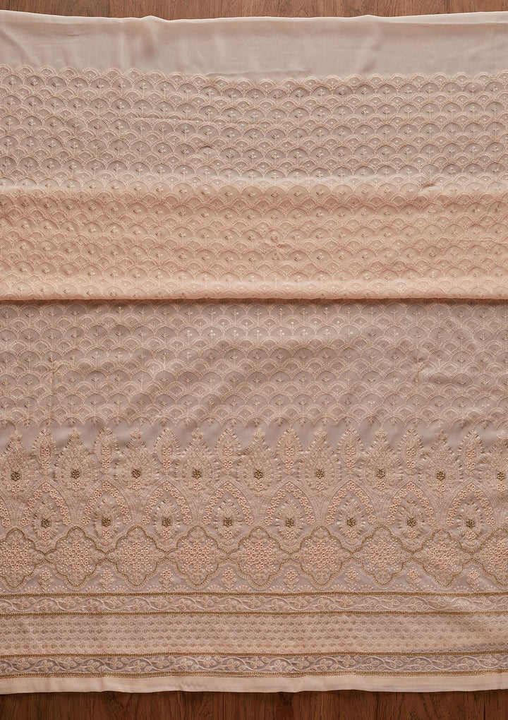 Peach Threadwork Georgette Designer Semi-Stitched Salwar Suit - Koskii