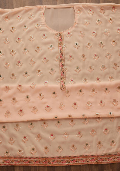 Peach Threadwork Georgette Semi-Stitched Salwar Suit-Koskii