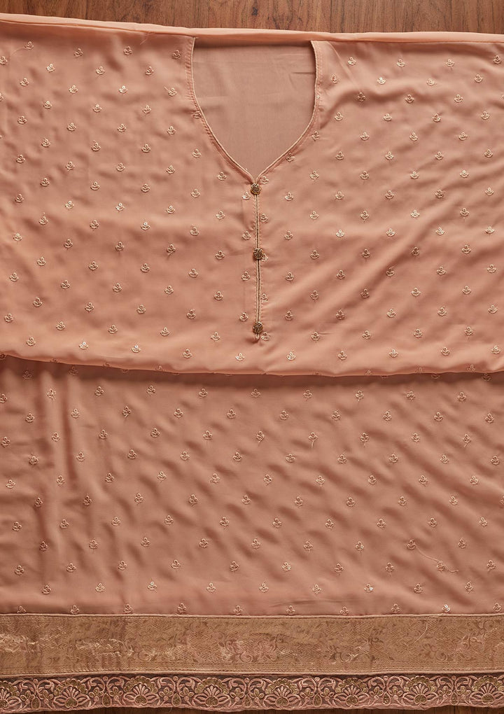 Peach Threadwork Georgette Designer Unstitched Salwar Suit - koskii