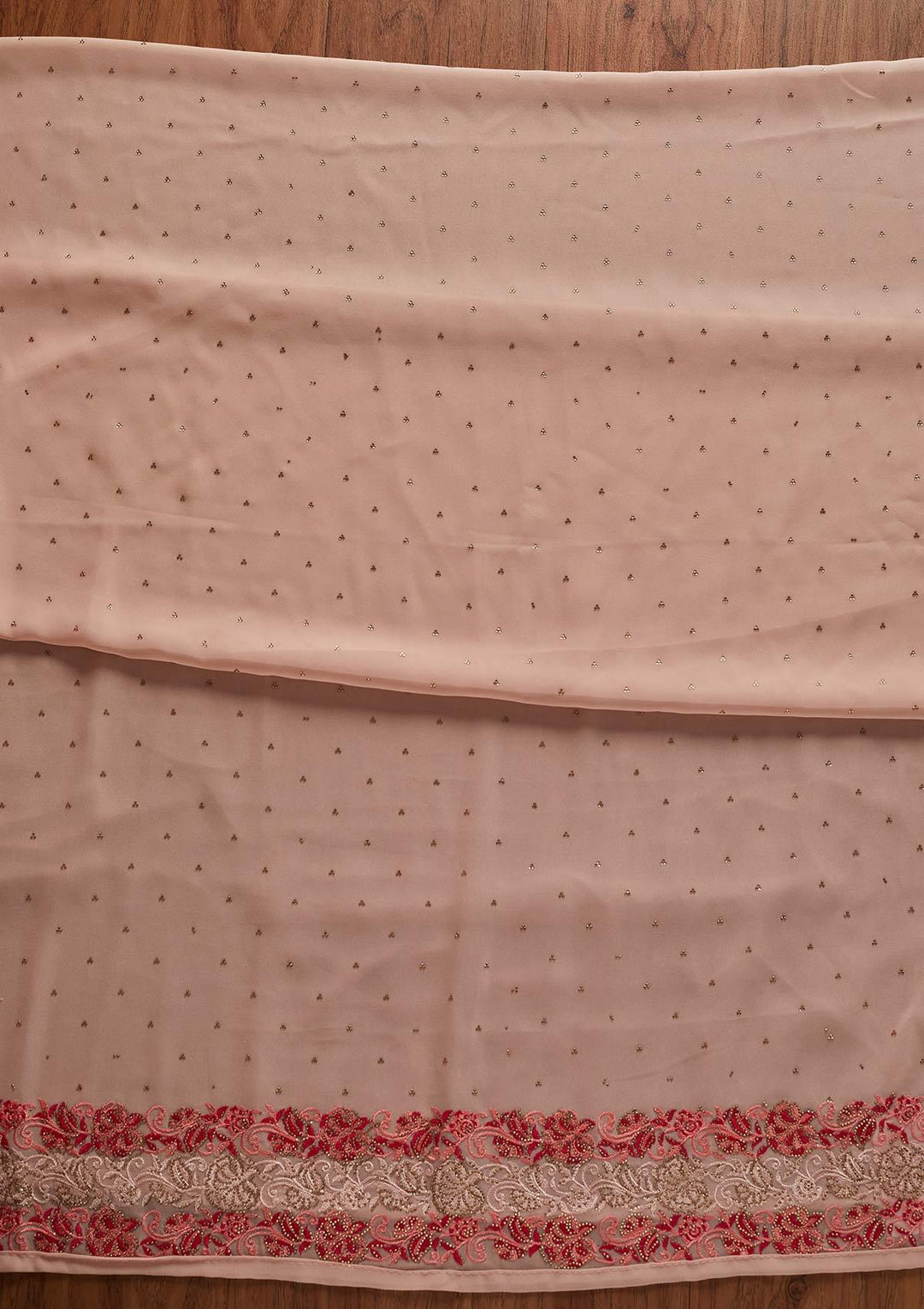 Peach Threadwork Georgette Designer Unstitched Salwar Suit - koskii