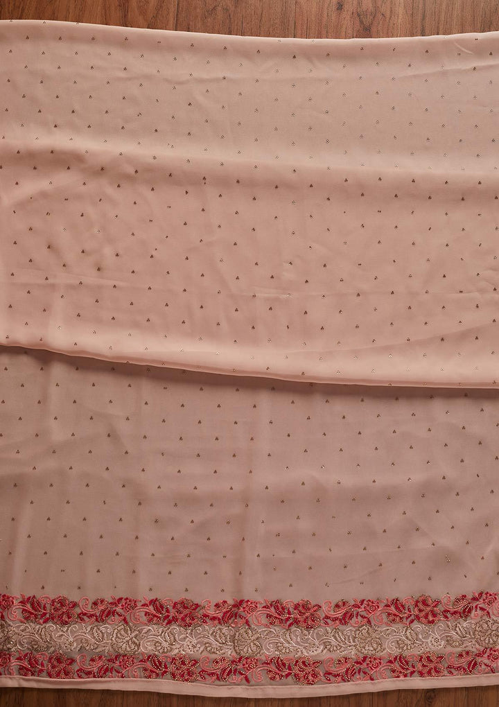 Peach Threadwork Georgette Designer Unstitched Salwar Suit - koskii