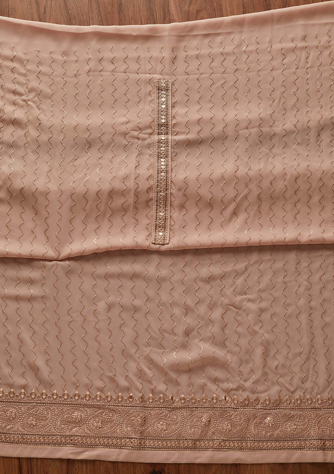 Peach Threadwork Georgette Designer Unstitched Salwar Suit - koskii